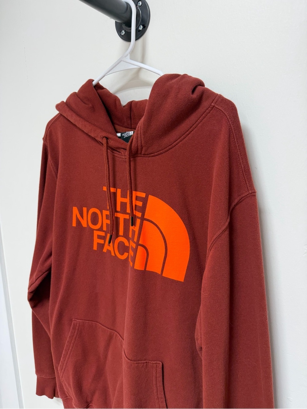 The North Face Burnt Orange Pullover Hoodie with Bright Orange Logo